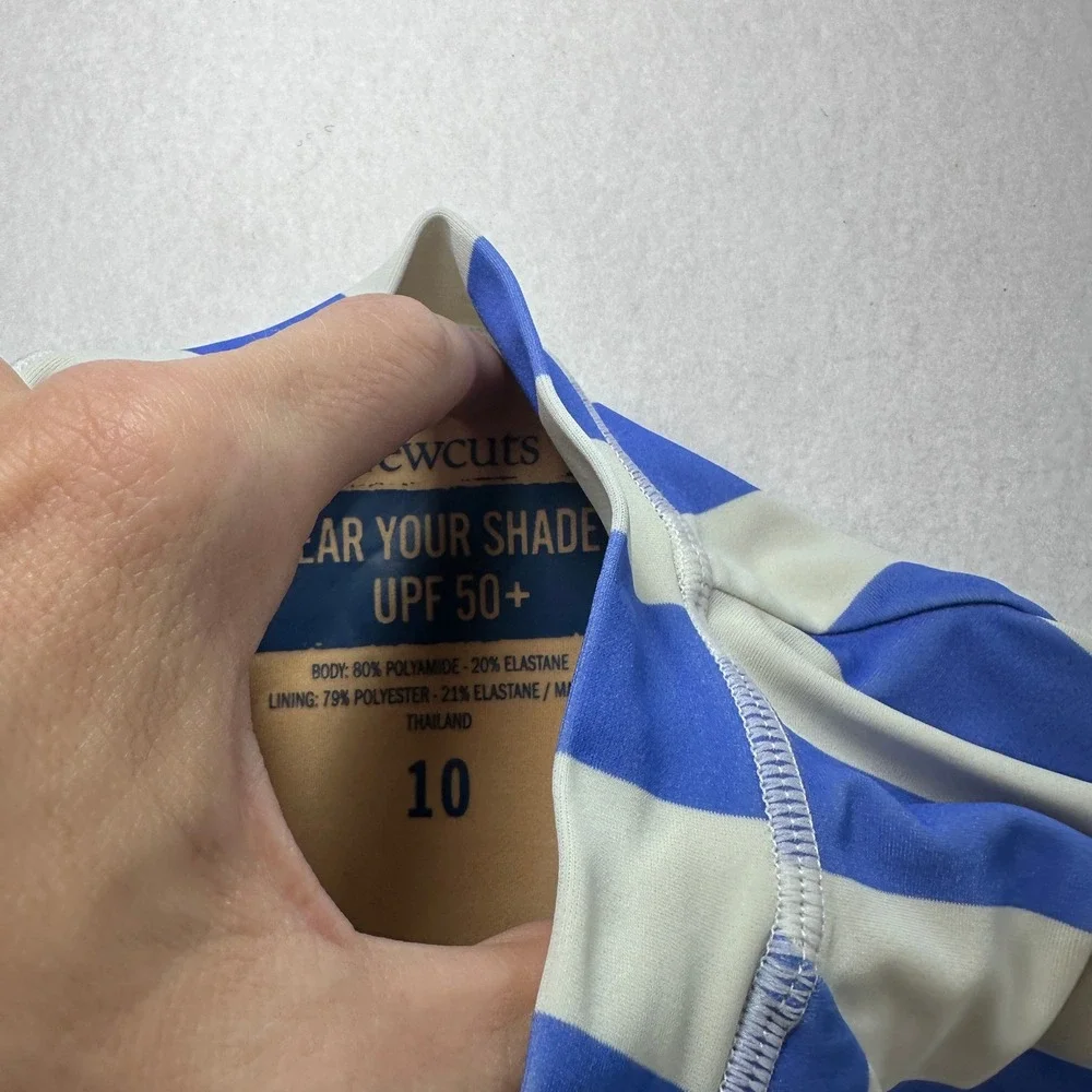 Crewcuts Girls Rash Guard Swimsuit Striped Long Sleeve UPF 50+ Blue Size 10 NWOT